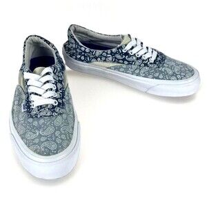 Vans Ultra Cush Lace Up Sneakers Blue Gray paisley white soles Womens 10.5